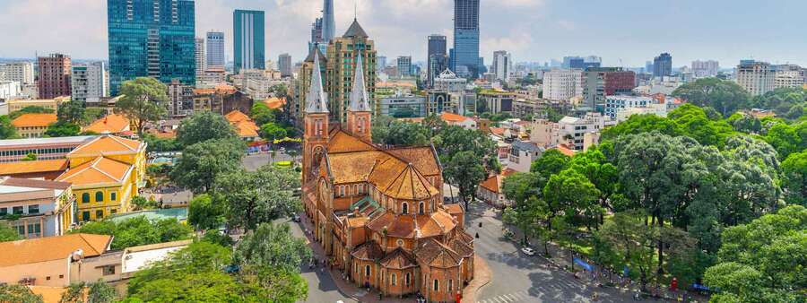 North Vietnam and The Temples of Angkor. Notre Dame Cathedral in Saigon