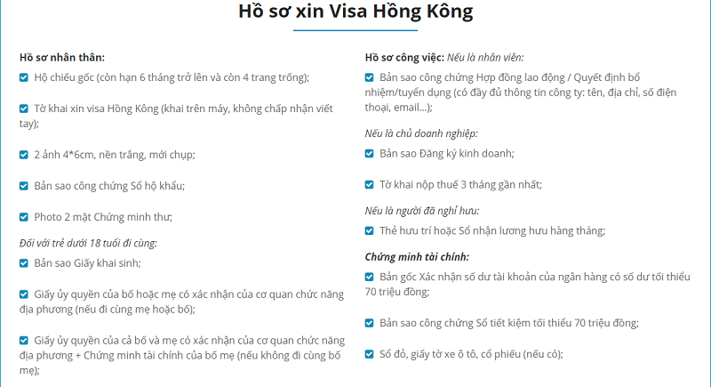 Hình ảnh biểu mẫu hồ sơ xin visa đi Hong Kong tự túc