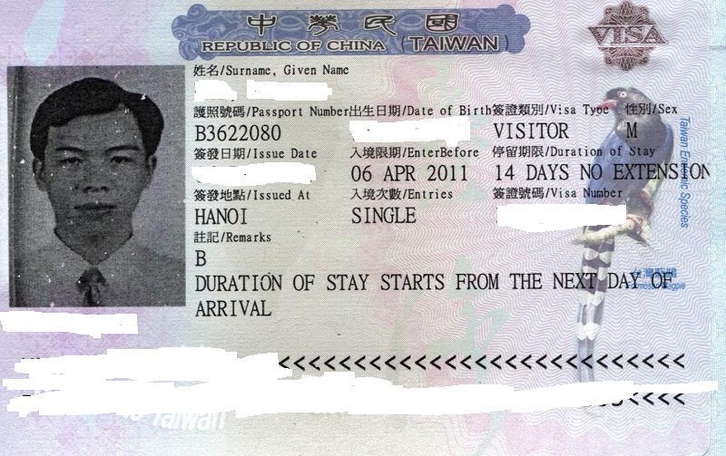 Hình ảnh minh họa cho tấm Visa du lịch Đài Loan
